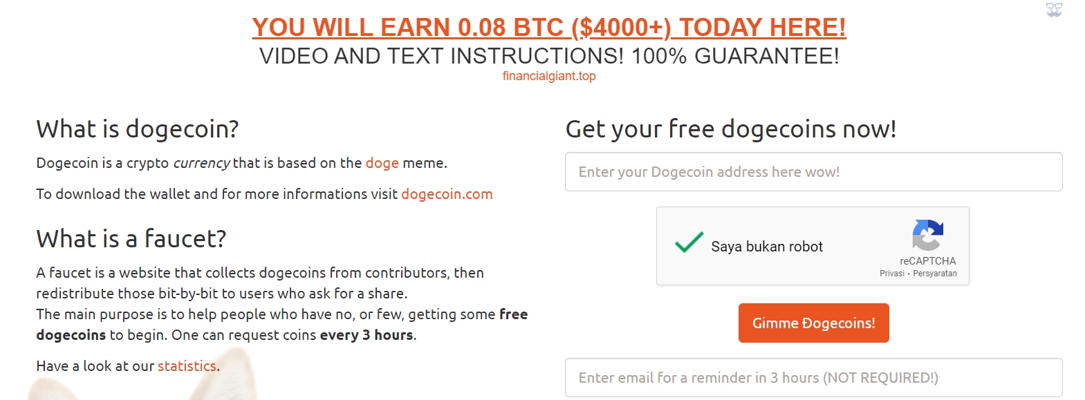 Mendapatkan Dogecoin Gratis di Dogefaucet