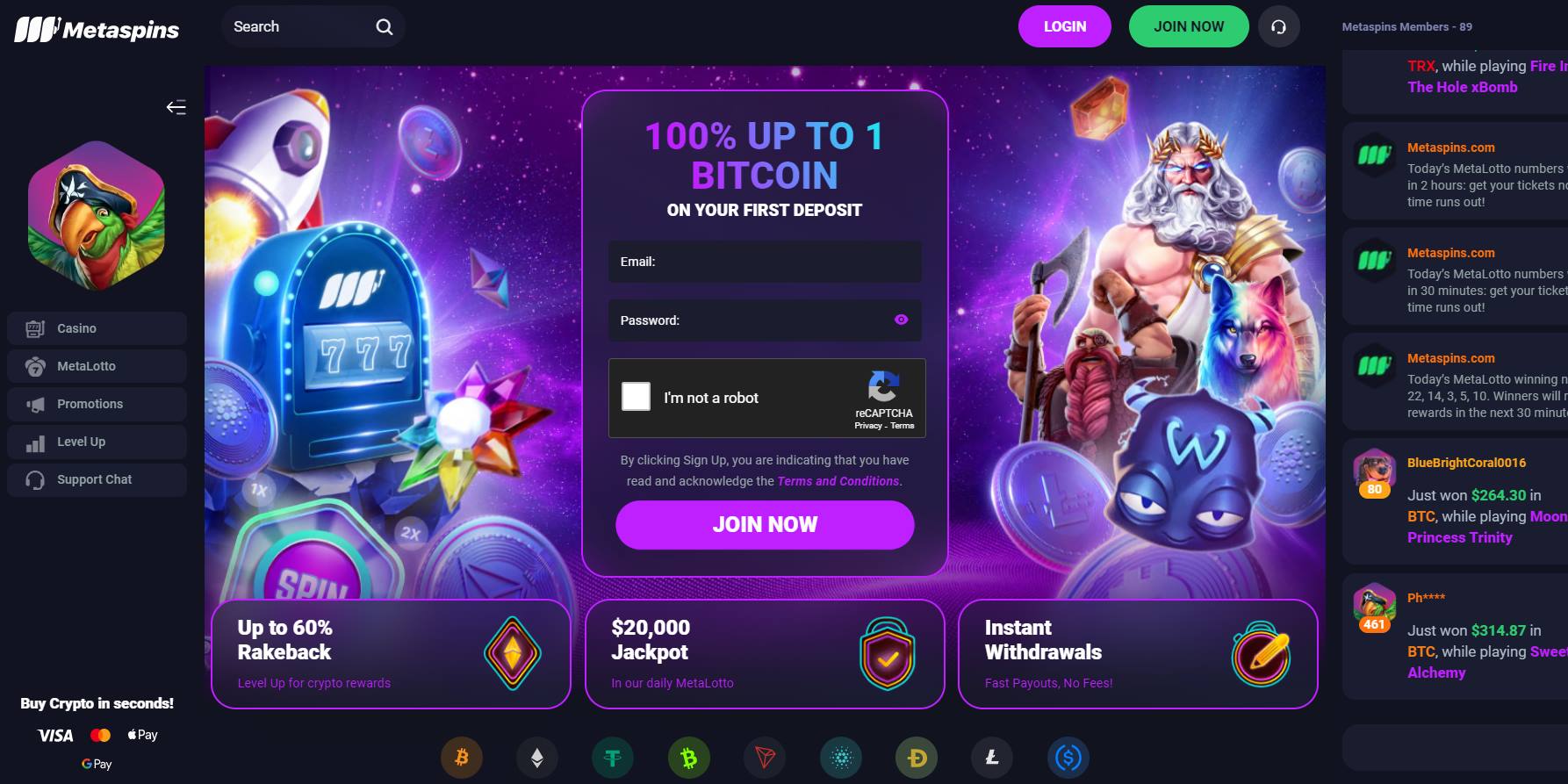 situs bitcoin dan crypto casino metaspins