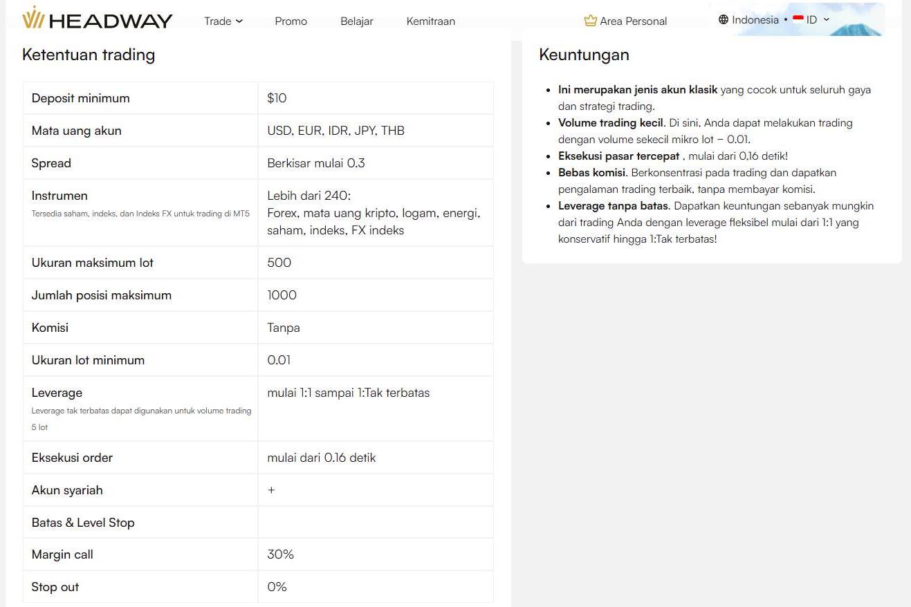 akun standard di headway broker